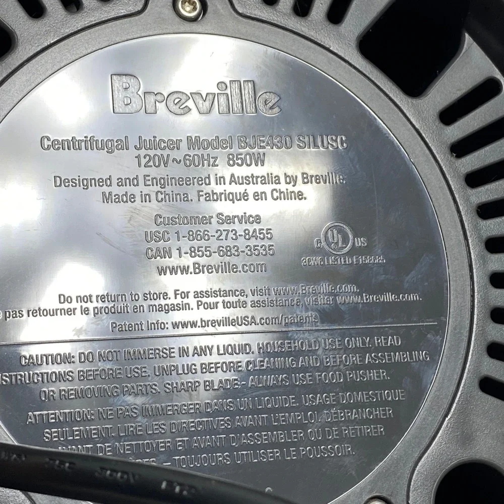 Breville BJE430 SILUSC Centrifugal Juicer 120V 850W‎ Silver BASE ONLY Perfect